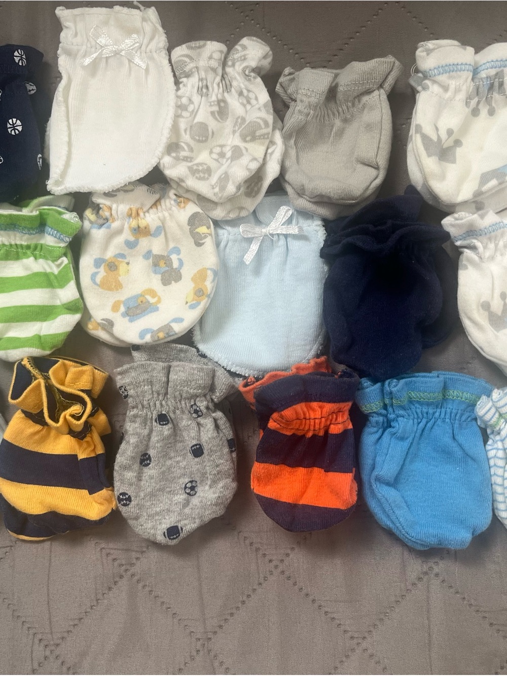 Assorted 17 pairs Baby Mittens Pack - Blue, Gray, White, Navy, Orange, Yellow